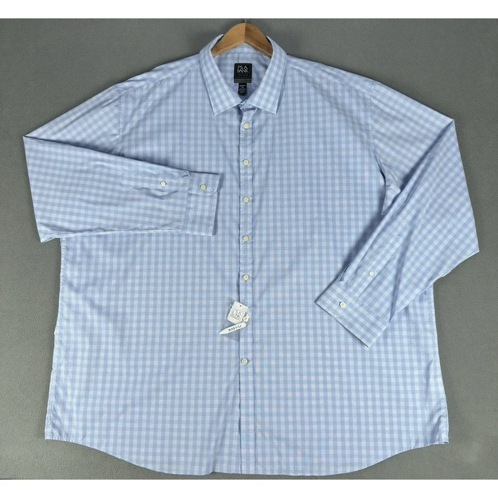 Jos A Bank Shirt Mens 4XLT Blue White Tailored Fit Travel Tech Performance New